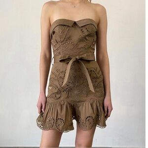 HEMANT & NANDITA Brown Strapless Eyelet Mini Dress
